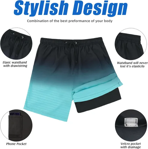 Vista 5 de Zando Traje de baño para hombre, pantalones cortos de playa de secado rápido para hombre, trajes de baño para playa, pantalones cortos de natación