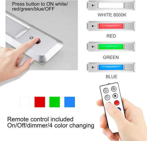 Vista 2 de HONWELL Barra de luz que cambia de color, luz de armario alimentada por batería, iluminación debajo del gabinete, luz debajo del mostrador, luz