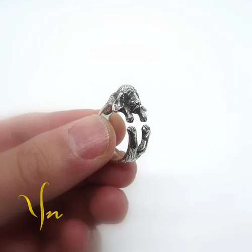 Vista 4 de Anillo de plata Basset Hound, anillo de perro de plata esterlina, joyería de Basset Hound, joyería de plata