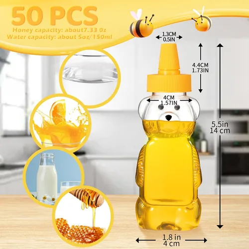 Vista 2 de Roshtia 50 botellas de plástico vacías de 5 onzas con forma de osito de miel, vasos vacíos transparentes para apretar, botella de jugo reutilizable