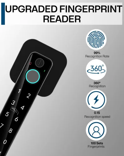 Vista 5 de Cerradura inteligente de huella dactilar 5 en 1, perilla digital de entrada sin llave, control de aplicación Bluetooth, tarjeta y llave, perilla