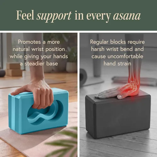 Vista 3 de Deep-Zen® Bloques de yoga con soporte de muñeca; bloques de yoga 2 unidades con rodilleras y correa para poner menos peso en las muñecas; juego
