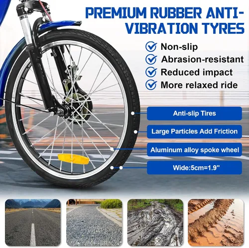 Vista 5 de MOOITZ Triciclo para adultos, bicicletas de 20 pulgadas con 3 ruedas, triciclo para adultos con asiento, bicicleta de crucero de paso bajo