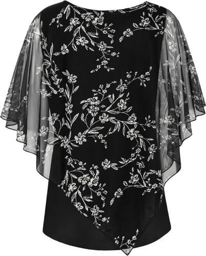 Vista 2 de Cestyle Blusas fluidas para mujer, camisas casuales elegantes y ligeras de malla tipo poncho