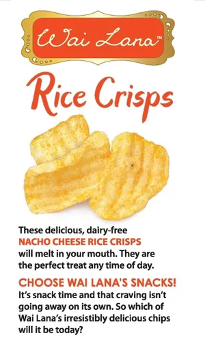 Vista 4 de Wai Lana Chips Rice Crisps - Queso Nacho, sin gluten, vegano, sin OMG, 2.65 oz (12 unidades)
