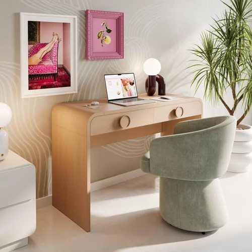 Vista 9 de TOV Furniture Moonrise - Escritorio de tocador con 2 cajones de ceniza natural