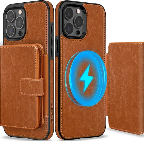 Vista 9 de LOHASIC Funda tipo cartera para iPhone 12 Pro Max, soporte para 6 tarjetas, parte trasera magnética desmontable, compatible con Mag-Safe, funda
