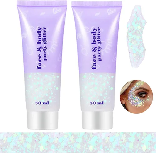Vista 22 de Go Ho Brillantina azul para rostro y cuerpo, pintura facial azul de Halloween, gel brillante de sirena, lentejuelas gruesas holográficas para ojos