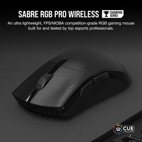 Vista 2 de CORSAIR SABRE RGB PRO Wireless Champion Series, mouse inalámbrico para juegos FPSMOBA, negro