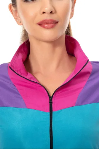 Vista 5 de Conjunto de traje de pista de bloque de color de los años 80, rompevientos de manga larga de los años 90, traje deportivo casual para mujer