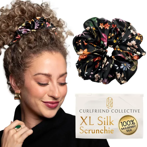 Vista 10 de Coleteros de seda para mujeres con moño – Coleteros de seda de morera extragrandes – Coleteros sin daños extra grandes para cabello rizado, grueso