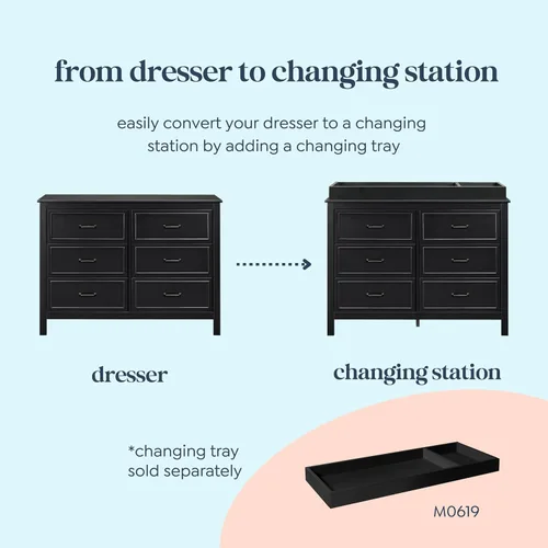 Vista 5 de Davinci Charlie - Cómoda con 6 cajones para bebé - Cómoda doble de madera con cajones para niños, niños y niñas - Cómoda de almacenamiento multiusos