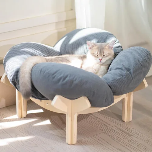 Vista 10 de CHEERHOME PETS Cama Elevada para Gatos de Madera con Cojín Sofá Mullido para Mascotas Sofá para Gatos de Interior Silla de Salón Elevada
