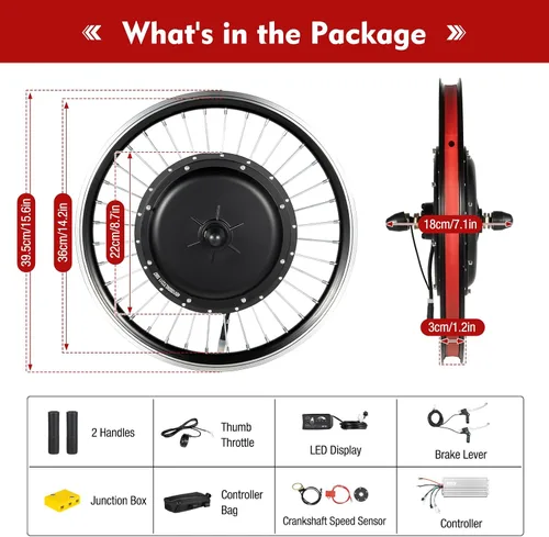 Vista 8 de Kit de conversión de bicicleta eléctrica de 1000 W 48 V con pantalla LED, cubo de rueda delantera de 20 pulgadas, impermeable, cubo de bicicleta