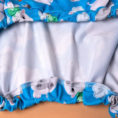 Vista 5 de LovinPet Ropa grande para perros – Pijama acogedor para perro, ajuste delgado, pijama ligero con cobertura completa – Happy Hippo Blue Prints Cuello