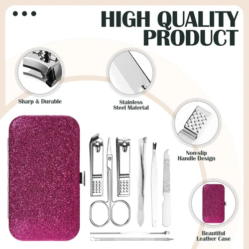 Vista 3 de Juego de 60 manicura a granel, 8 en 1 de acero inoxidable cortaúñas con estuche, regalos de agradecimiento para la semana de la enfermera, día