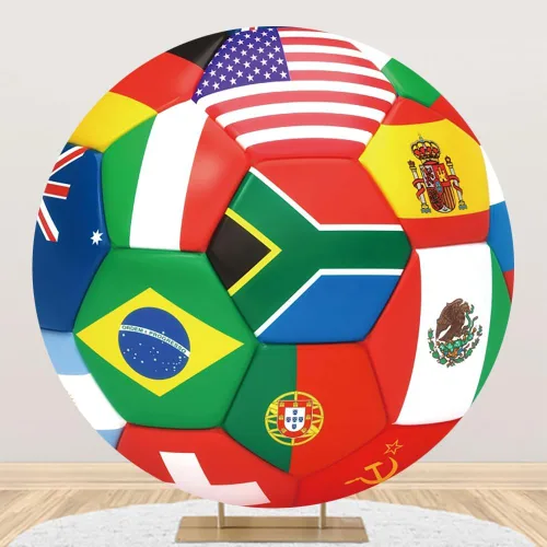 Vista 11 de AOFOTO Telón de fondo redondo con textura de pelota de fútbol de 5 x 5 pies, fondo redondo con patrón de pentágono blanco y negro, para niños