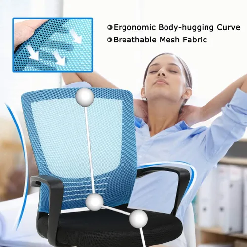 Vista 5 de Silla de escritorio de malla para computadora con brazos de apoyo lumbar, elegante silla ejecutiva moderna y giratoria con soporte lumbar