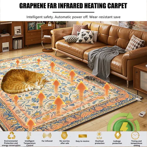 Vista 2 de Removable Washable Graphene Electric Heating Carpet Plush Heated Area Rug Indoor Floor Heating Mat Foot Warmer with Timer Fast Warm Up, Heated Floor