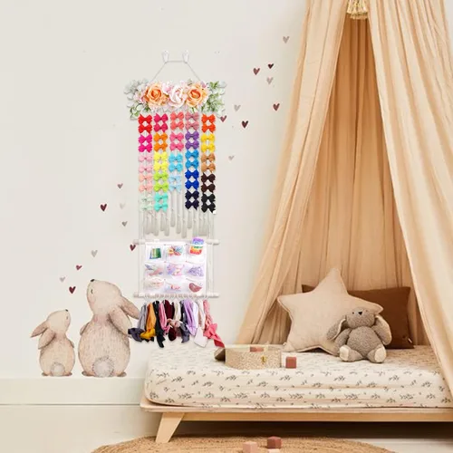 Vista 2 de Cinta para la cabeza/lazo para el pelo para niñas, organizador de lazos para el pelo de flores, decoración elegante para colgar en la pared, regalo