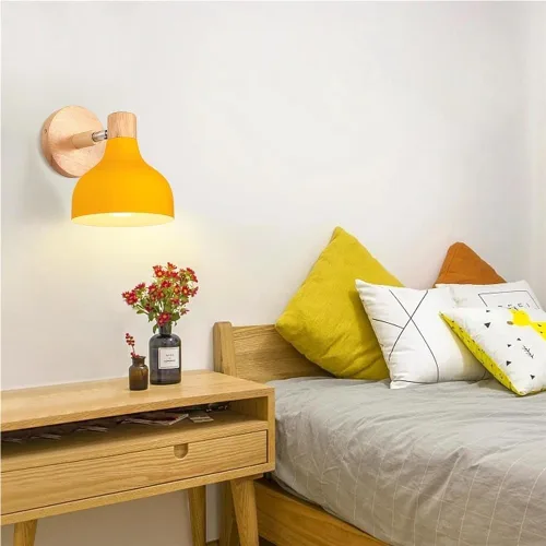 Vista 4 de Scandinavian Retro Dimmable E27 Wall Lamp for Bedroom Living Room Hallway Kitchen Indoor Lighting(Amarillo,1 Pieza)