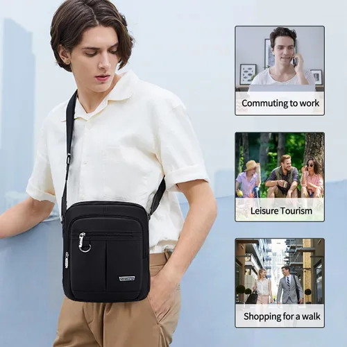 Vista 6 de Vaupan Bolso bandolera para hombre, pequeño bolso cruzado resistente al agua, bolso de hombro para viajes, escuela, trabajo, negocios (negro)