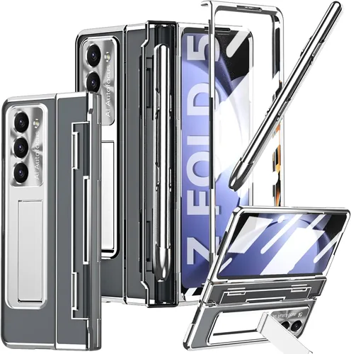 Vista 33 de Funda transparente para Samsung Galaxy Z Fold 3 con soporte para bolígrafo S y bolígrafo, diseño de una pieza con protector de bisagra Protector