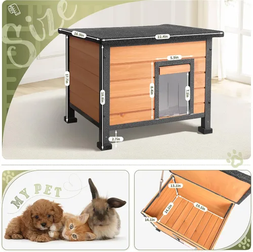 Vista 6 de Casa para gatos al aire libre, casa para gatos al aire libre, resistente a la intemperie, techos de asfalto abiertos, casa para gatos para gatos