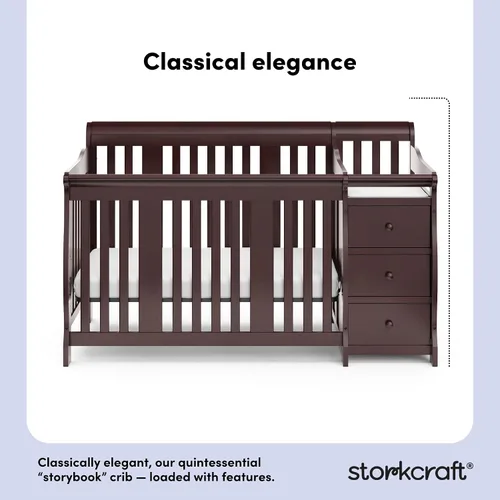 Vista 3 de Storkcraft Portofino - Cuna convertible 5 en 1 y cambiador (Espresso) - Combo de cuna y cambiador con 3 cajones, incluye cambiador de bebé, se