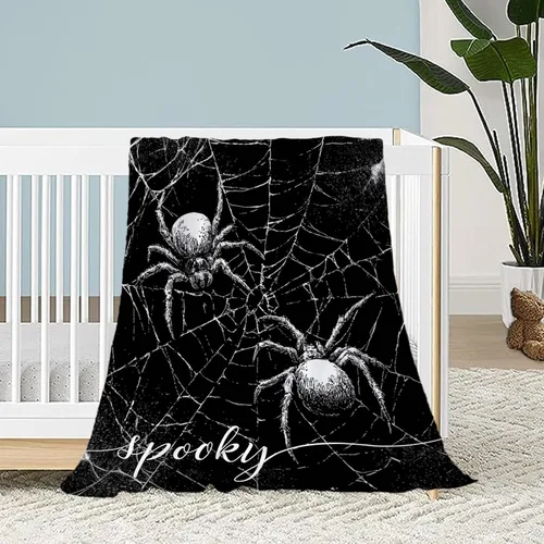 Vista 20 de Manta de Halloween para bebé, mascota pequeña, manta espeluznante de calabazas negras para gatos, manta para cuna, cochecito, decorativa, ligera