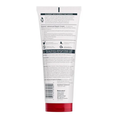 Vista 3 de Eucerin Advanced Repair Crema corporal enriquecida con urea, crema corporal sin perfume para piel seca con triple complejo hidratante, tubo de 8