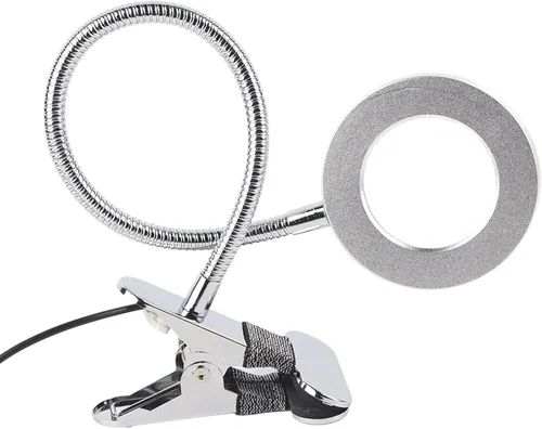 Vista 8 de Lámpara de escritorio con abrazadera, lupa de 2.5X con luz y abrazadera, lámpara de escritorio LED de cuello de cisne flexible de 360°, lámpara
