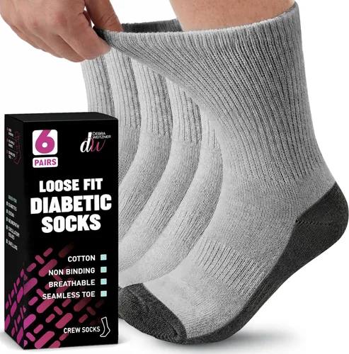 Vista 10 de Debra Weitzner Diabetic Socks For Men and Women Loose Fit Non-Binding Cotton Crew Socks 6 Pairs 6 pares de color beige