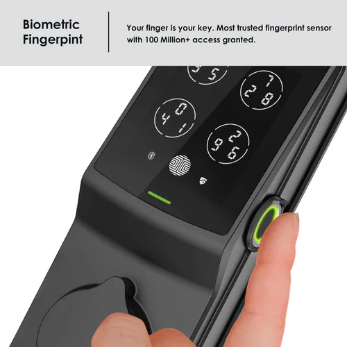 Vista 3 de Lockly Secure Plus - Cerradura de puerta inteligente, entrada sin llave con huella digital y tarjeta RFID, teclado PIN Genie, control