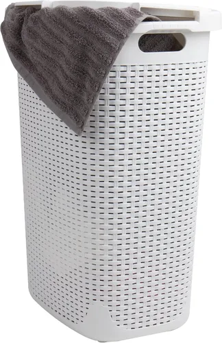 Vista 20 de Mind Reader Cesta de lavandería delgada con tapa, cesta de ropa de 60 L, diseño de mimbre premium, plástico, azul bebé