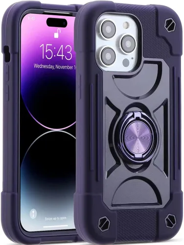 Vista 63 de MARKILL Funda compatible con iPhone 14 Pro de 6.1 pulgadas con soporte de anillo integrado, protección contra caídas de grado militar, carcasa Palta