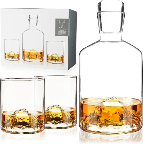 Vista 8 de Viski Decantador de whisky de montaña con tapón, decantador de licor soplado a mano para bourbon, whisky, licores, regalos de boda, regalos