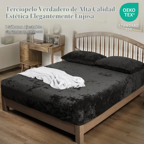 Vista 2 de PHF Sábana bajera ajustable de terciopelo tamaño individual, sábana bajera de lujo, súper suave, acogedora y cómoda, con bolsillo profundo de 15
