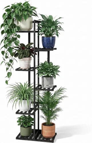 Vista 2 de ROSSNY Soporte para Plantas de Interior de 48 Pulgadas de Alto, 6 Niveles 7 Macetas Soporte de Bambú para Plantas de Interior, Soporte de Esquina