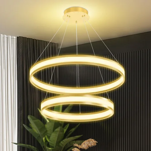 Vista 6 de Moderno candelabro de anillo acrílico regulable con LED, lámpara de anillo ajustable para comedor, sala de estar, dormitorio, cocina