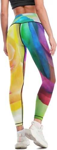 Vista 5 de Rainbow Rose High Waist Yoga Pants Tummy Control Stretch Leggings for Women