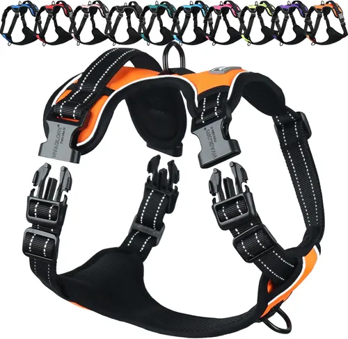 Vista 10 de Vivaglory - Arnés de arnés para perro sin tirones, XS, color negro, estampado with Handle Front and Back Clip for Training & Pulling, No Pull &