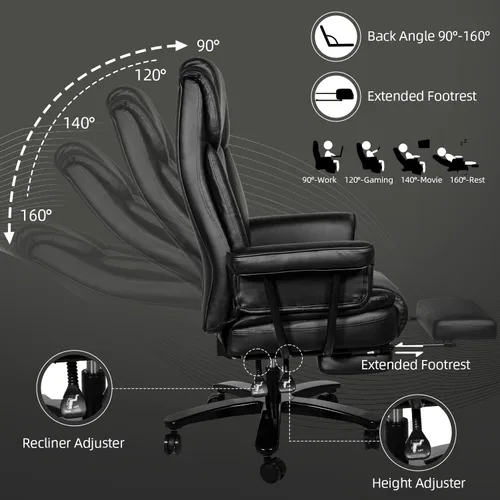 Vista 4 de Silla de oficina reclinable con reposapiés, sillas de escritorio de oficina en casa grandes y altas, 400 libras con respaldo alto, asiento ancho