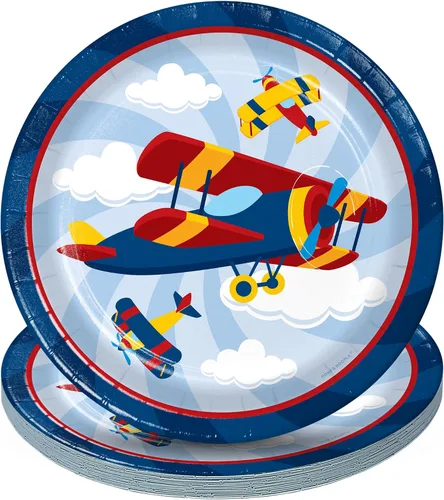 Vista 27 de HOME & HOOPLA Suministros para fiestas de los 80 - Platos de postre de papel cuadrados con íconos totalmente geniales de los años 1980 para 16