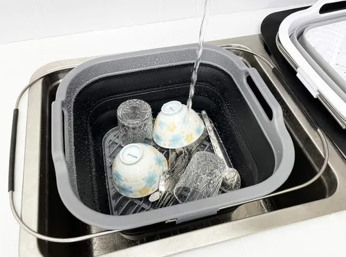 Vista 6 de SAMMART Escurridor de platos expandible y plegable, de 12 litros, organizador de vajilla portátil, bandeja de almacenamiento de cocina que ahorra