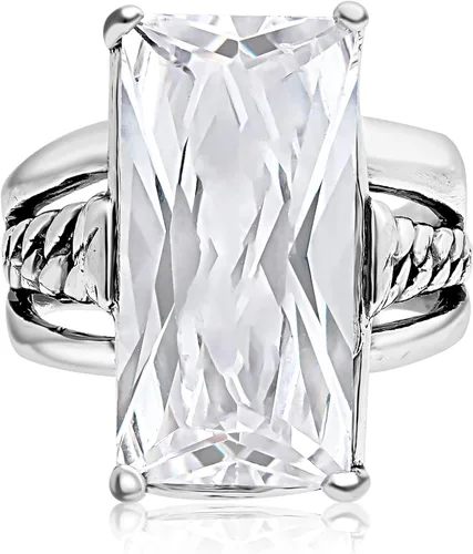 Vista 3 de JEAN RACHEL JEWELRY Anillo de plata de ley 925 Cadena de bordillo con circonita cúbica baguette diseño vintage Hipoalergénico, sin plomo ni níquel