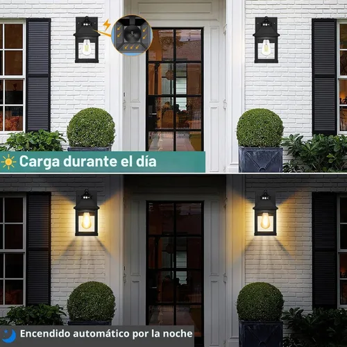 Vista 4 de AEQ Luces solares para porche al aire libre, apliques solares para exteriores con sensor de movimiento, luz de pared impermeable con panel