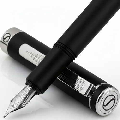 Vista 14 de Scriveiner Pluma Estilográfica EDC de Lujo (Mediana), Impresionante Pluma de Bolsillo Negra de Lujo, Chapado en Oro Real, Plumín Dorado Schmidt 1.