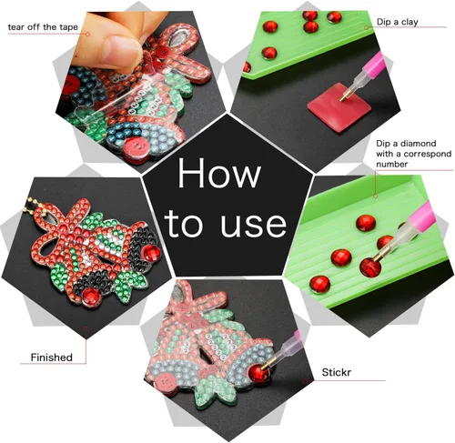 Vista 4 de Hicarer 9 piezas de adornos de Navidad de doble cara 5D DIY pintura de diamantes de Navidad kits de llaveros para adultos DIY llavero arte colgante
