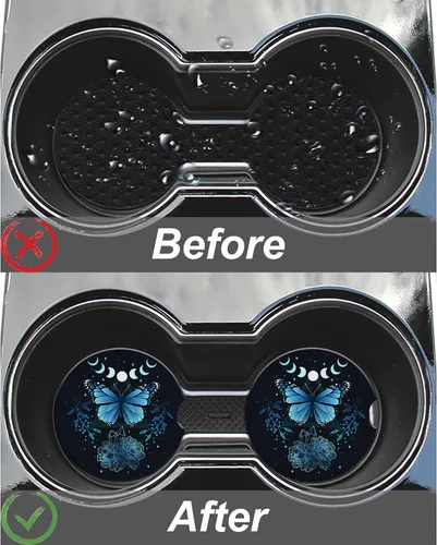 Vista 5 de Posavasos para Taza de Automóvil Mariposa Signo Místico Abstracto Azul Posavasos de Automóvil para Portavasos Universal Antideslizante Cerámica